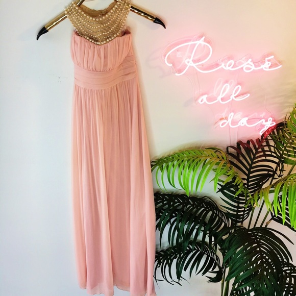 City Triangles Dresses & Skirts - Pearl & Rhinestone Collar Halter Empire Waist Maxi